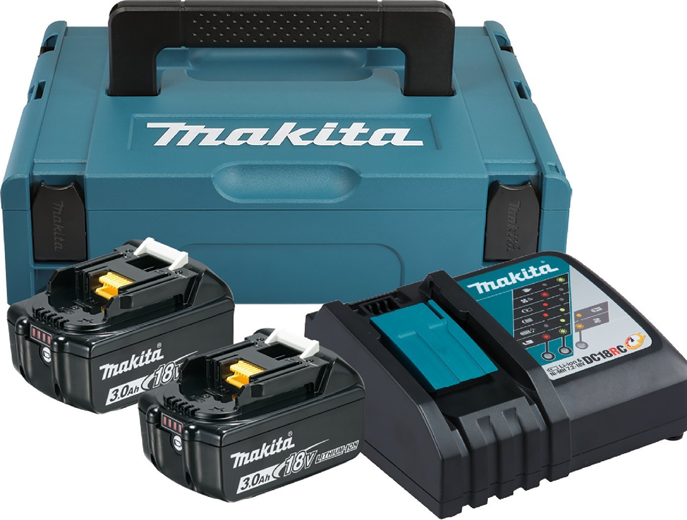 Makita Akku Power Source Kit Li 18,0V 3Ah mit Schnellladegerät und 2 Akkus im MAKPAC