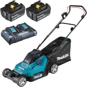 Makita Akku-Rasenmäher DLM432PT2 mit 2 Akkus 5 Ah und Doppelladegerät
