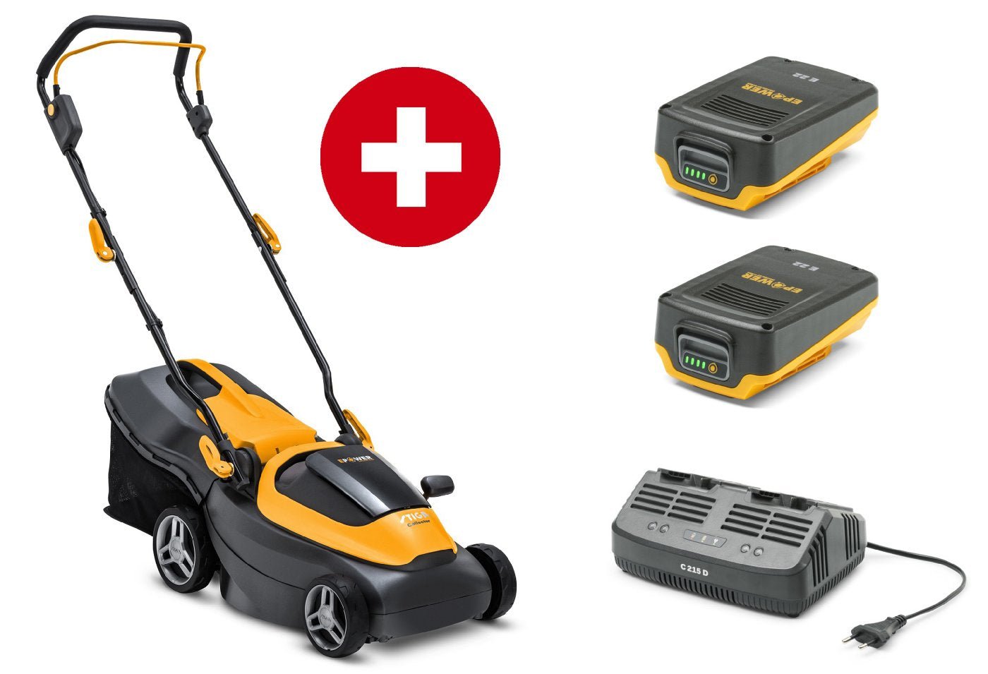 Stiga Akku-Rasenmäher Collector 136e Kit - mit 2 x 2 Ah Akku und Doppel-Ladegerät